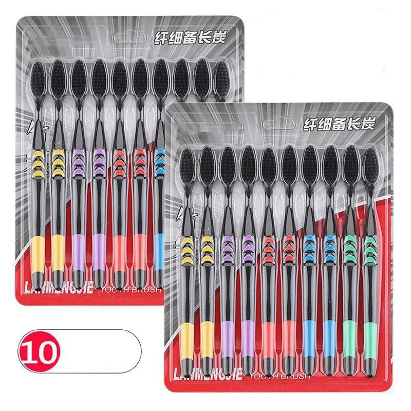 Lot de 10 Brosses à Dents au Charbon de Bambou - Poils Souples Ultra-Fins Nettoyage Bucco-Dentaire