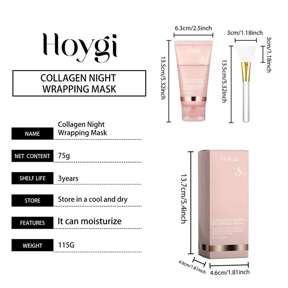 Collagen Overnight Wrapping Peel Off Facial Mask, Korean Collagen Night Wrapping Mask Deeply Hydrates Night Care Mask Cream 75ml