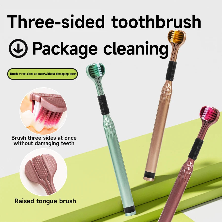 3-Sided Toothbrush for Comprehensive Cleaning | Ideal Angle Design | Raised Tongue Coating Brush | 2-Pack | Soft Bristles for Ge