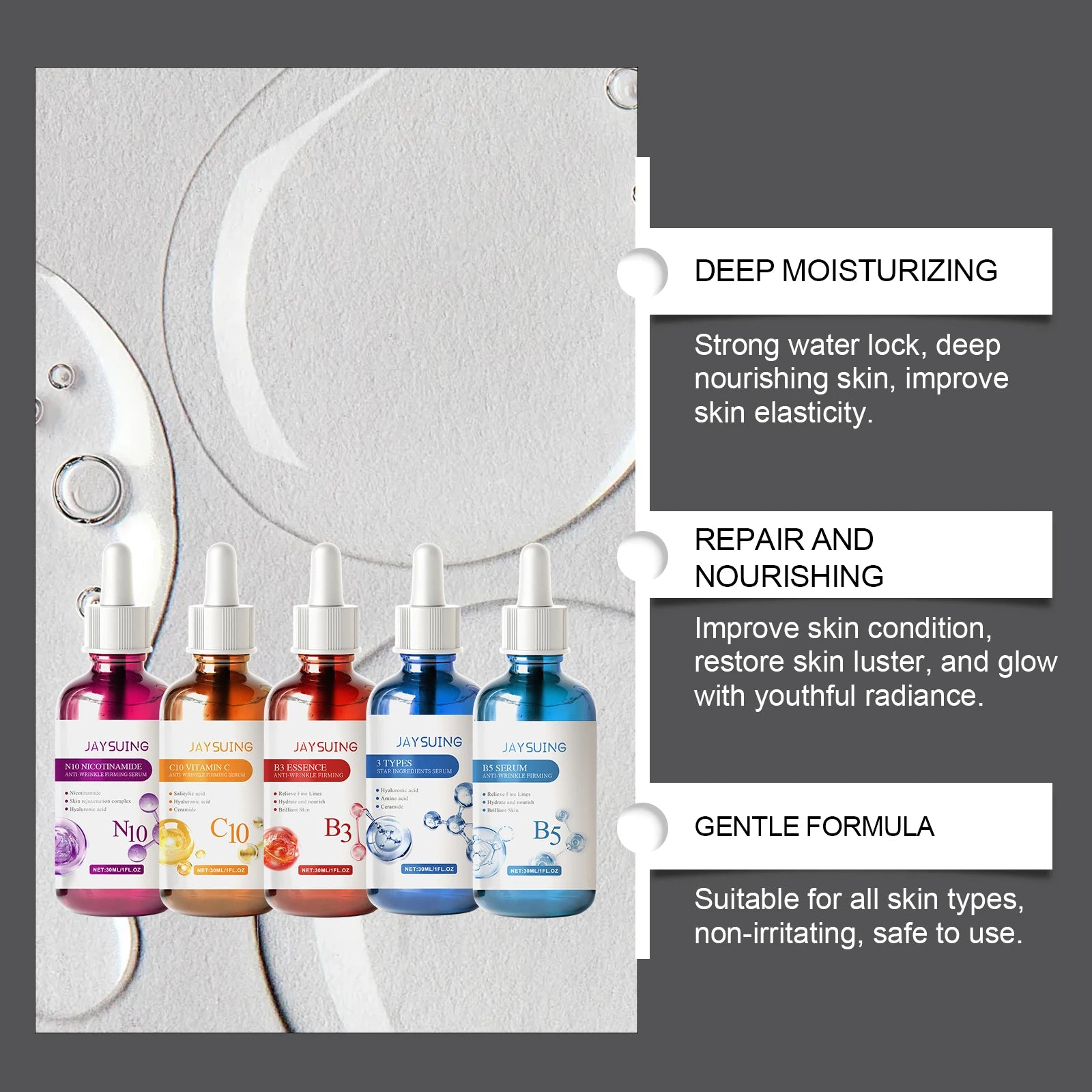 Coffret Cadeau Sérums Visage - Hydratant Anti-Rides Raffermissant Éclat