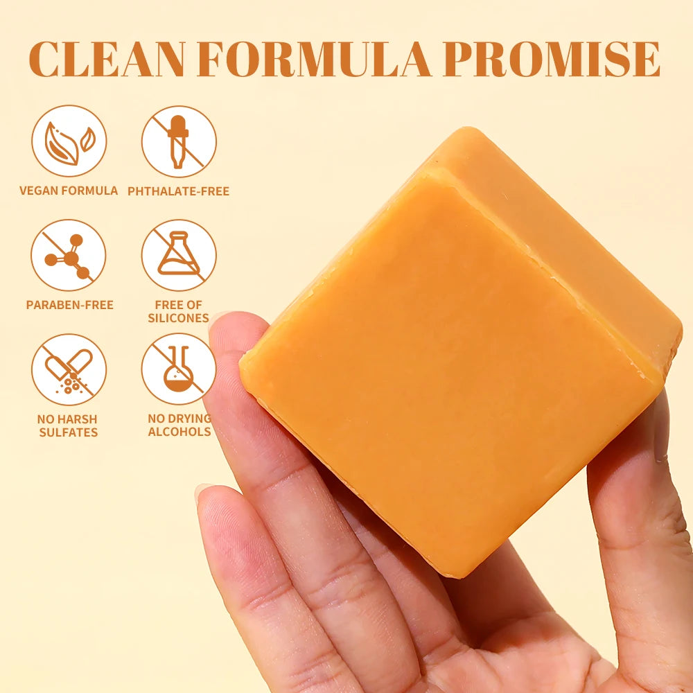 2pcs Savon au curcuma Nettoyage du visage Ton de la peau lisse éclatant Peau éclaircie Apaise Bain corporel Savon pour le visage fait à la main Soins de la peau